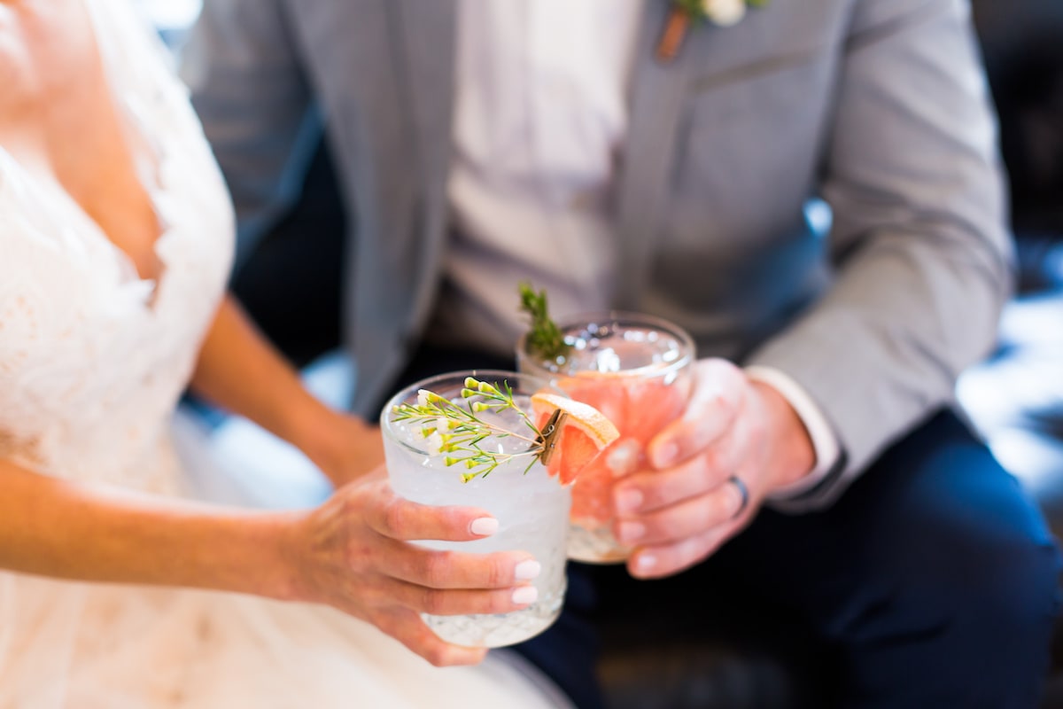 Bride and Groom Toasting at Pronghorn Resort in Bend OR