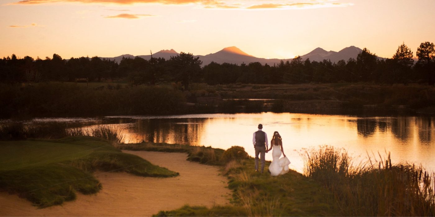 Pond and Mountain View perfect for the newly wedded couple at Pronghorn Resort in Bend Oregon